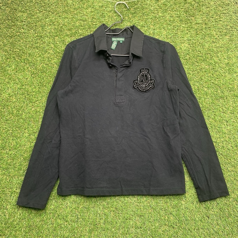 Polo Ralph Lauren Sport Shirt Womens Large Collared 90s Preppy Slim Crest Logo
